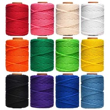 Macrame Cord, 3mm x 396 Yards Natural Cotton Twine, 12 Rolls 4 Strand Colored...
