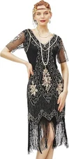 BABEYOND 1920s Flapper Fringed Sequin Dress Roaring 20s Fancy Dress Gatsby Costu