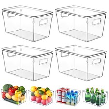 Best 4 Pack Plastic Storage Bins with Lids, Clear Stackable Organizer Handle
