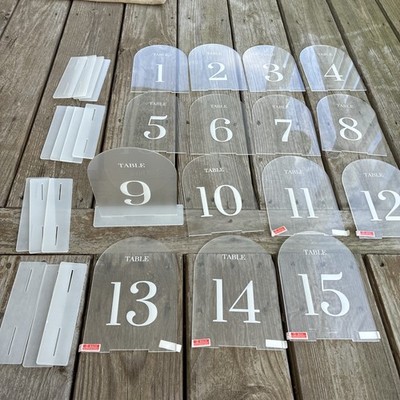 Acrylic Wedding Table Numbers 1-15 with Stands Wedding Reception Party Free Shpg