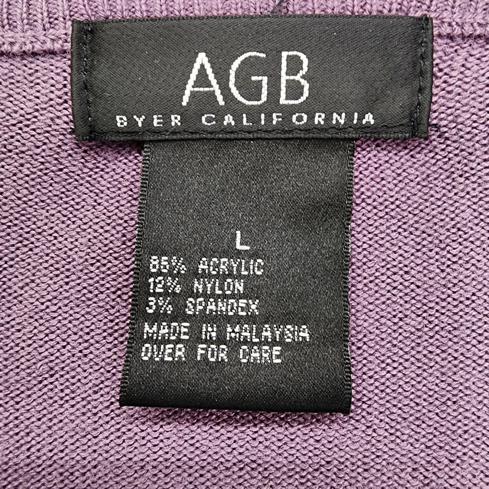 Cárdigan suéter vintage AGB Byer California para mujer L púrpura cuello redondo manga 3/4 Foto 4 de 4