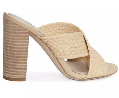 PAIGE Nova Raffia Sandals Women s Size 10, 4 Inch Heel Beige Shoes Wedding Party