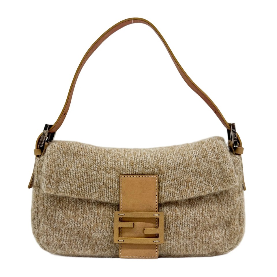 FENDI Baguette Beige Cashmere Shoulder Bag