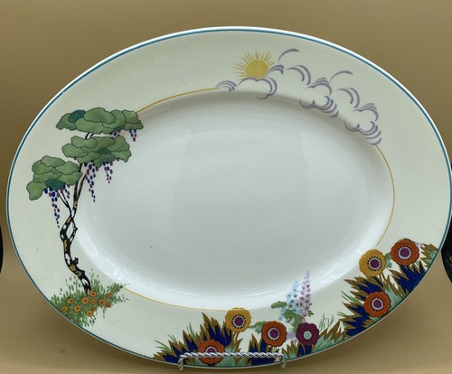 Piatto da portata ovale Woods Ivory Ware raro modello Nassau vintage anni '30 art deco