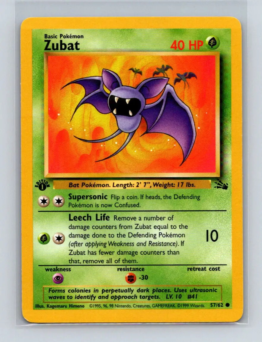 Zubat Pokemon 1st Edition Fossil #57 Pokemon Card NM