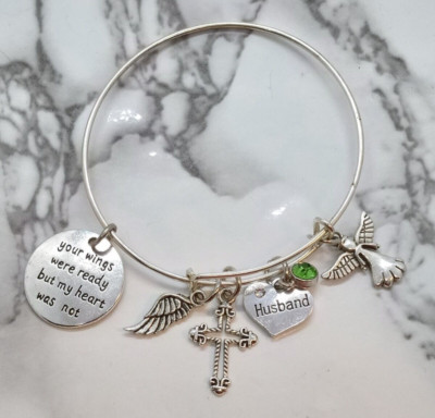Your wings were ready, but my heart was not - Memorial Bracelet - Husband