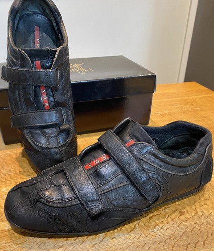 prada black leather trainers