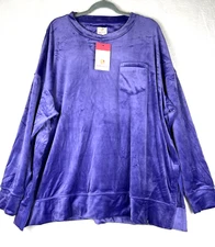 Marley Lilly Shirt Women's 2XL/3XL Pocket Long-Sleeve Pullover Purple Velour Top