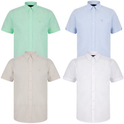 Herren Kurzarm Hemd 100% Baumwolle Uni Sommer Arbeit Büro Button Down Kragen