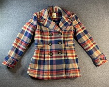 Fossil Women's Coat Plaid Size S Mcm Style Twiggy Mod 1960's Style Blue-red