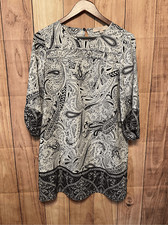 Loft Small Petite black white mini dress long top paisley print