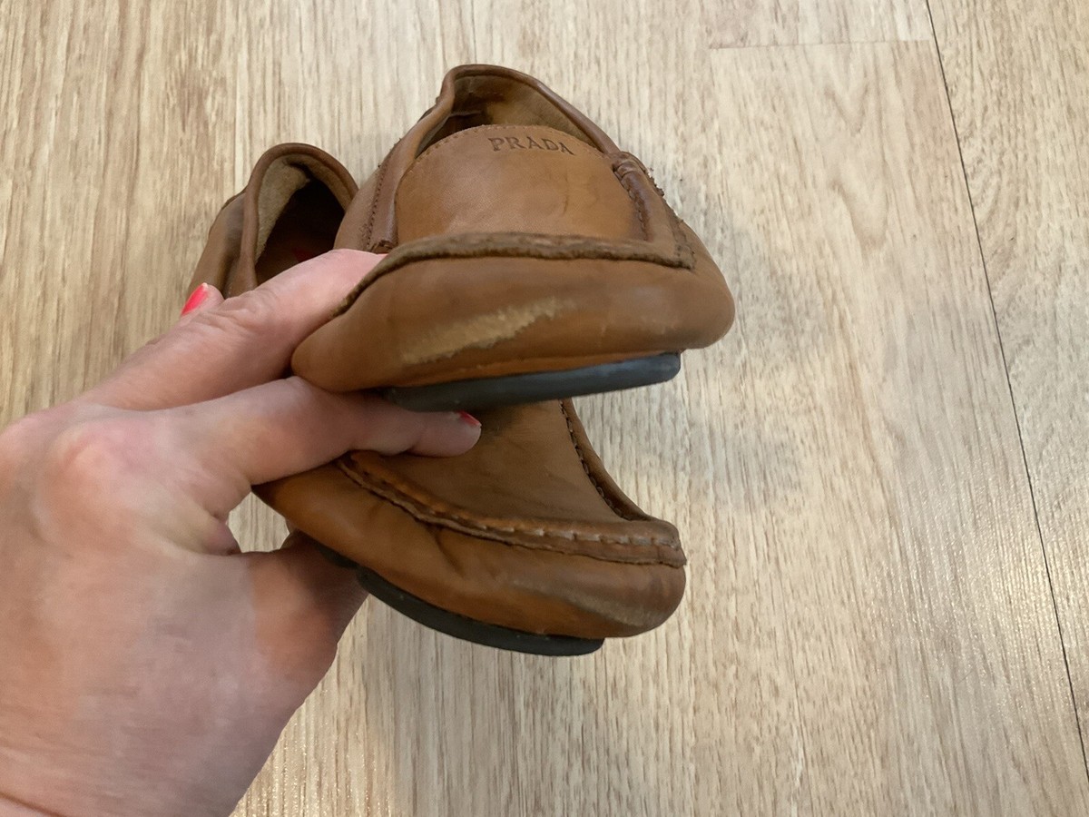 Prada Loafers Shoes Brown Tan leather Men's size 38 | eBay