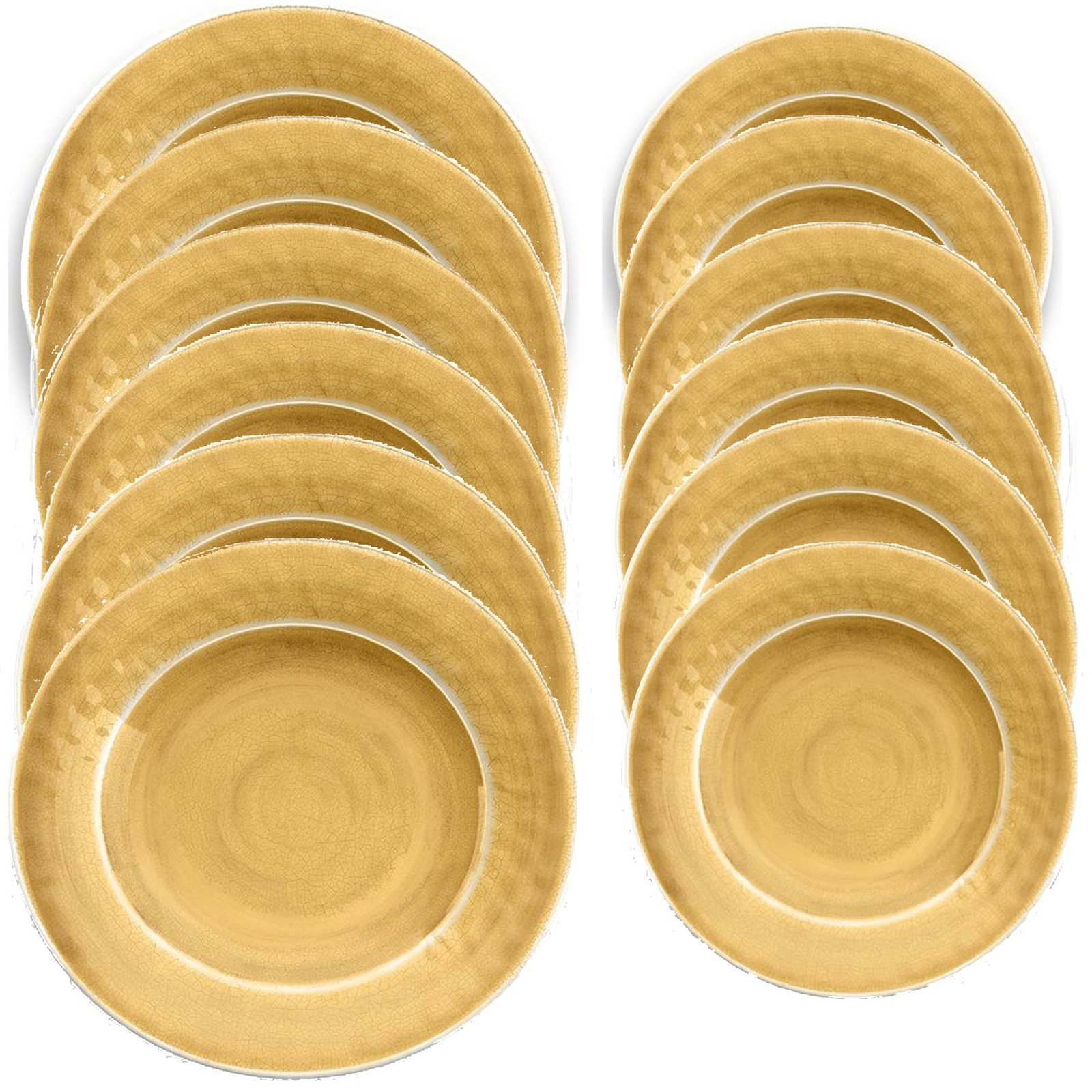 Gold Crackle Glaze 12Pc Melamine Plates Set - 6 Dinner Plates & 6 Side Plates