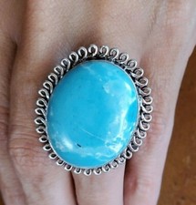 Dominican LARIMAR Gemstone handmade Ring Sterling Silver BOHO sz8.5  LAR23 