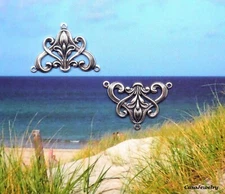 #1879 ANTIQUED .925 STERLING SILVER PLATED FLORAL 3 RING "Y" CONNECTOR - 2 Pcs