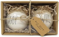 RAE DUNN Hubby & Wifey Set of 2 Christmas Ornaments 3 1/2" Magenta Artisan NEW