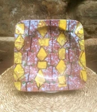 Vtg MCM Italian Pottery Cigar Ashtray  8" square Lava Glaze Abstract/Art Deco 