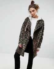 B.young Animal Print Coat With Faux Leather Trim Size 8 Bnwt