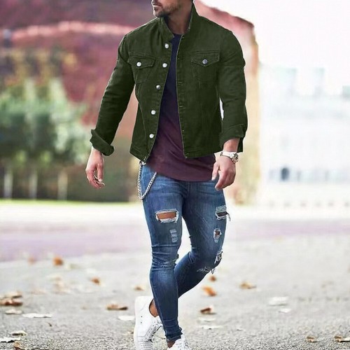 Mens Denim Biker Jackets Coat Slim Fit Multi Pockets Tops Casual Cargo Jacket - Picture 6 of 18