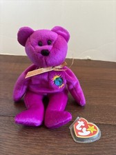 Ty Beanie Babies Millennium Bear- Purple- Errors In Tag- Not Attached