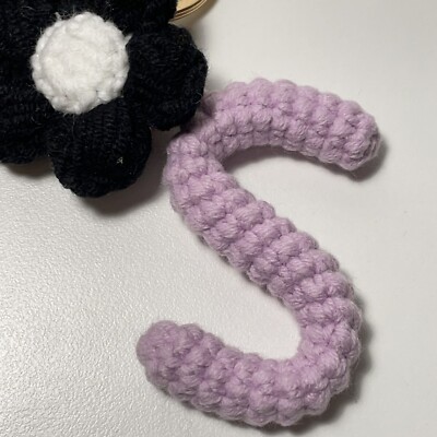 Handmade crochet keychain purple letter S with flower and gold color  keychain - Main Image
