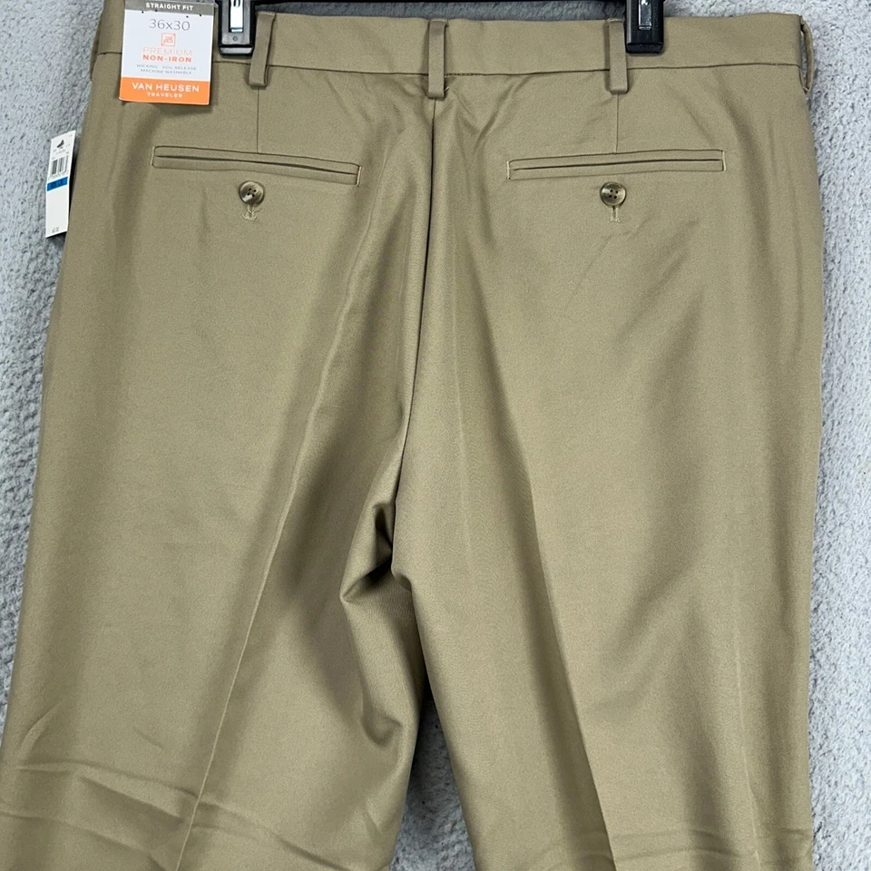 Pantalones chinos de viajero Van Heusen para hombre 36X30 marrón pierna recta frente plano NUEVO Foto 3 de 4