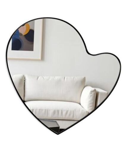 Wall Mirror Decor Heart Irregular Asymmetrical Wavy Wood 15.4"L x 15.8"W Black