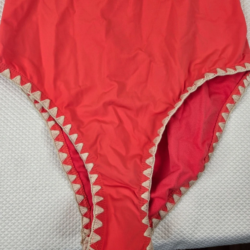 Traje de baño de una pieza Lucky Brand espalda cruzada coral naranja para mujer talla pequeña Foto 4 de 4