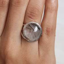 Black Rutile Quartz Gemstone Ring Handmade Ring 925 Sterling Silver Women's Ring