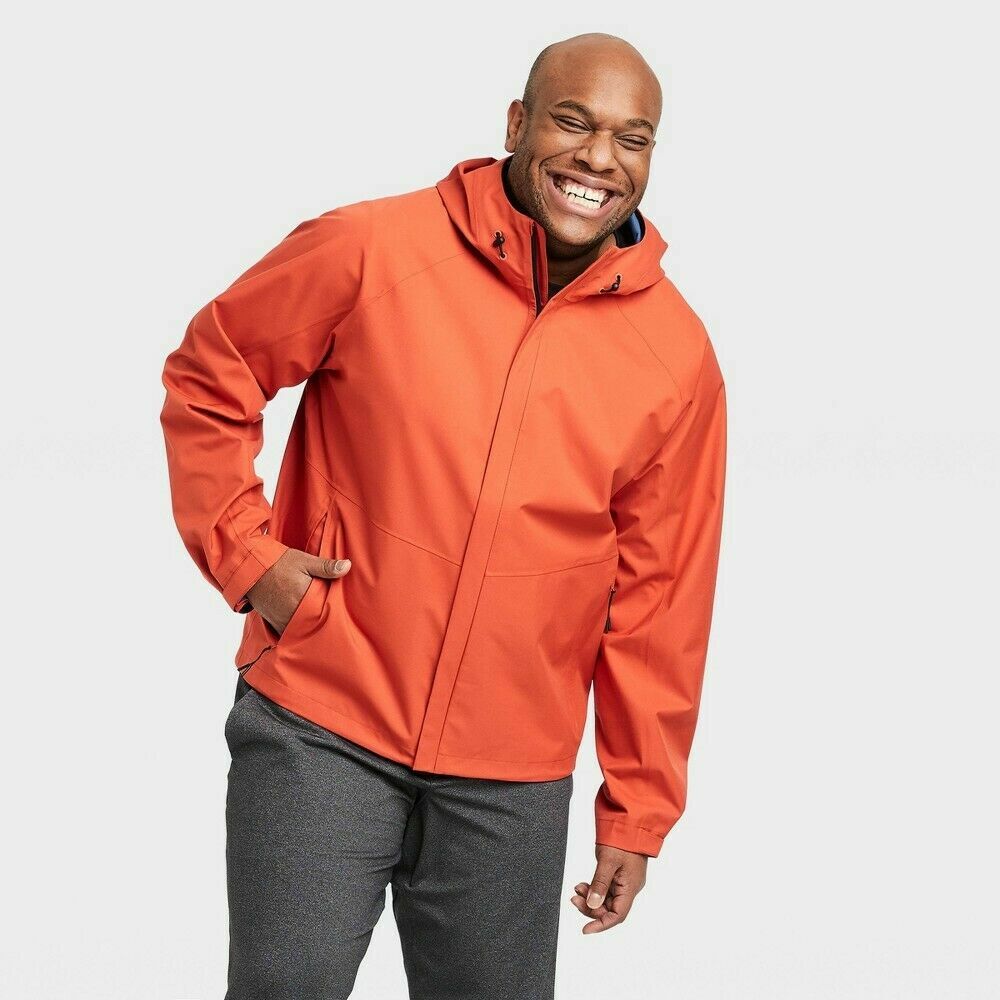 ALL IN MOTION Men Orange Hooded Full Zip Lightweight Rain Coat