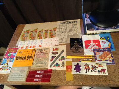 MCDONALDS LOT IRON ON PATCH BIG MAC FUN CLUB SEARS COLORING BOOKS STICKERS RULER