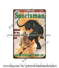 1957 Sportsman Mag hunter black cat metal tin sign home decor vases