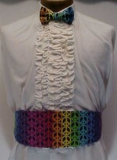 CUSTOM MADE GROOVY PEACE SIGNS PRINT VINTAGE TUXEDO CUMMERBUND  BOW TIE SET