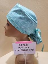 Floral Green Women's Ponytail Surgical Scrub Hat/Cap Handmade