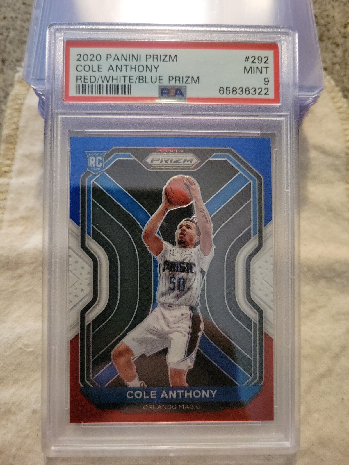 2020-21 Panini Prizm Cole Anthony Red White Blue Prizm Rookie RC #292 PSA 9