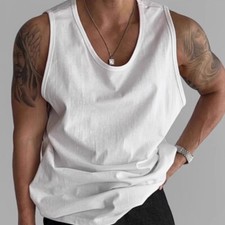 Men Sleeveless Vest Top Cotton Blend Large Size Casual Fitness Vest Tank Top