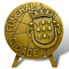 Vintage Medal Bronze Plaque Funchal City Madeira Portugal 21 Agosto 1508 EUC