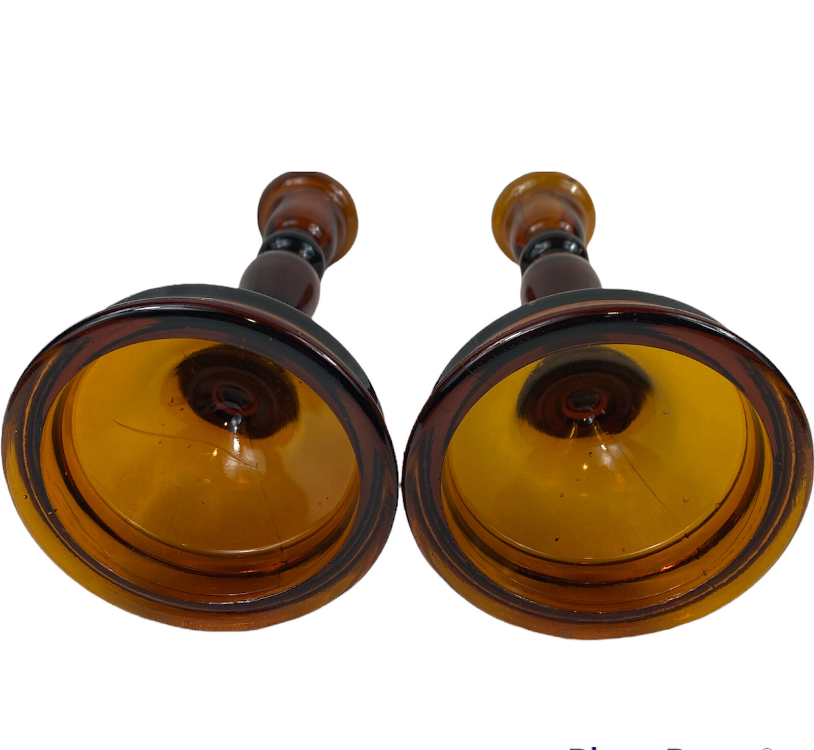 Vintage Amber Glass Candle Sticks 8.5” Tall eBay