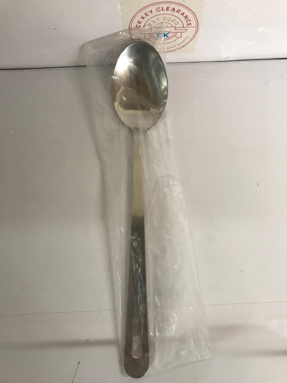 Genware 300014 Stainless Steel Serving Spoon with Hanging Hole, 14 inches Length