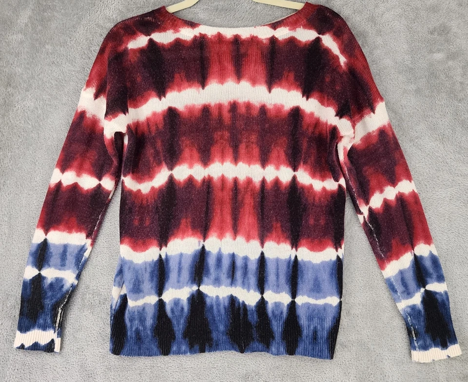 Camisa Rock & Republic Mujer XS Roja Blanca Azul Tie Dye Manga Larga Hippie Top Foto 2 de 4