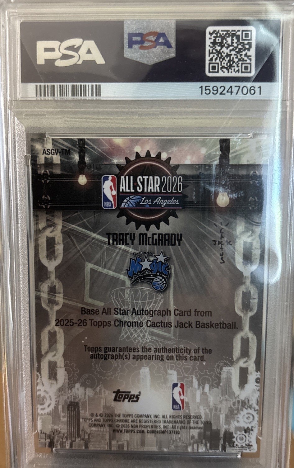2025 Cactus Jack ASG Tracy Mcgrady Auto Orange Refractor /25 Psa 10 Pop 1 view 2