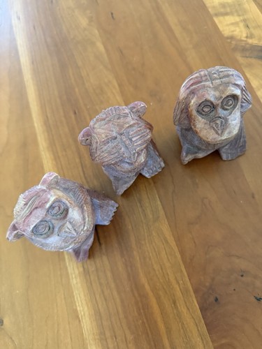 VTG Hand-Carved Wood Monkeys See No Evil Hear No Evil Speak No Evil Costa Rica - Picture 5 of 11