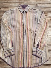 Robert Graham Long Sleeve Striped Button Up Men Dress Shirt Sz Medium Flip Cuff