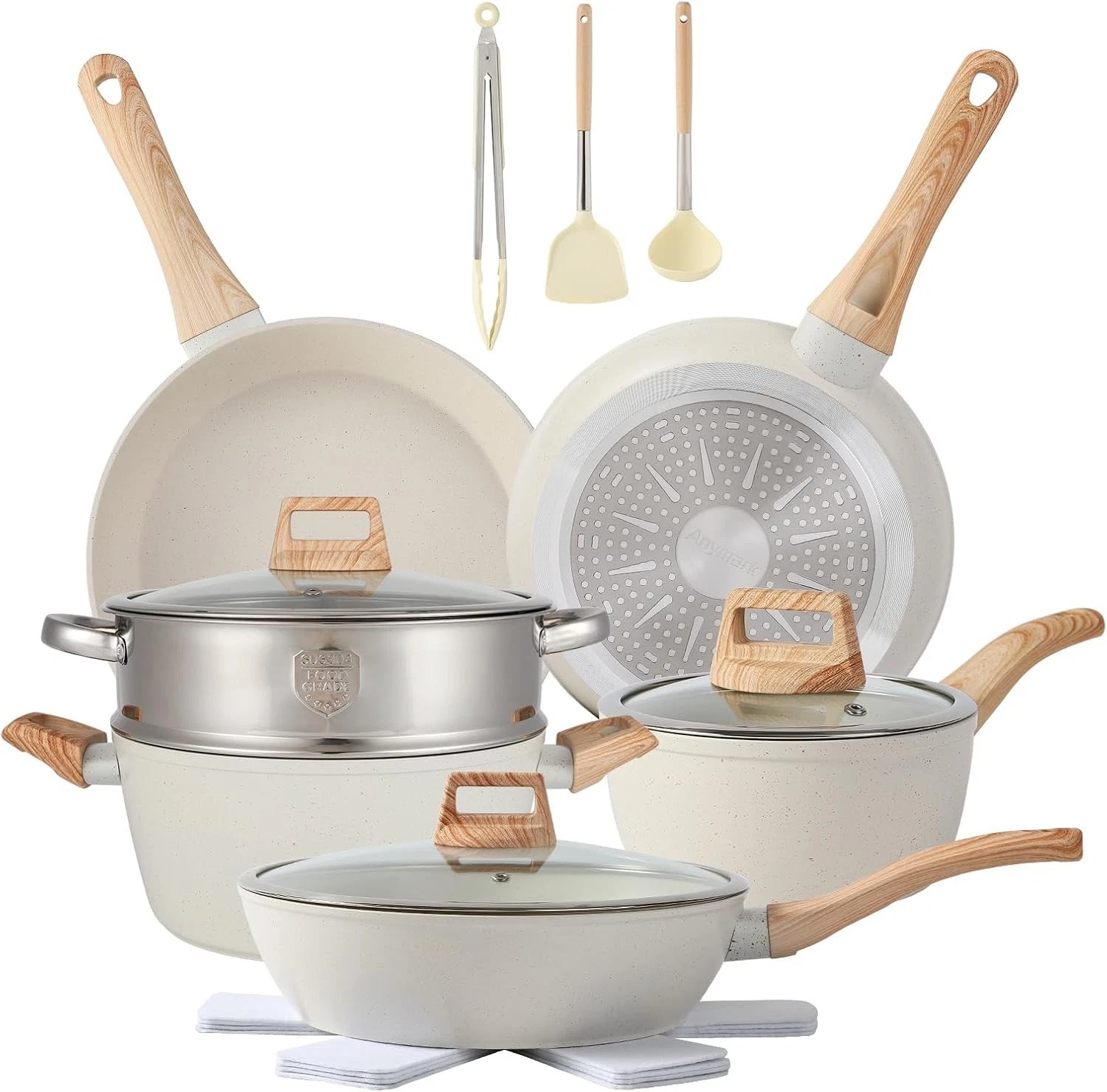 16PCS Pots and Pans Set Non Stick Cookware Set Nonstick with Cooking Set (White,