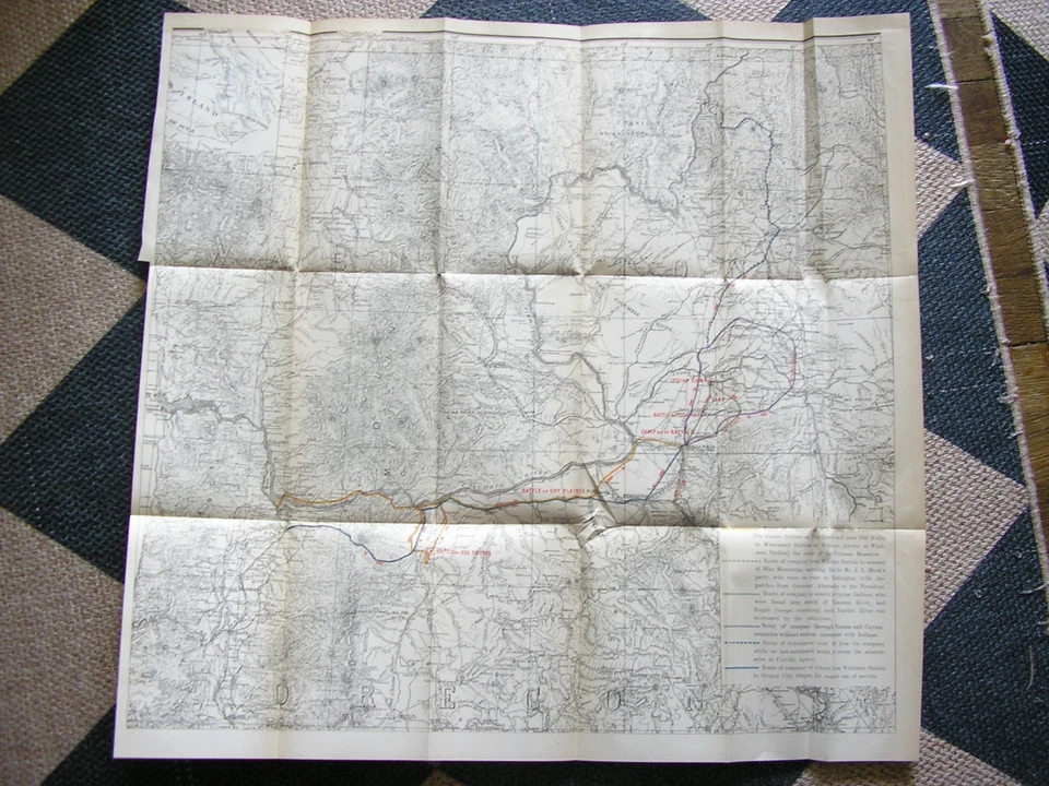 Antiguo mapa de Oregon Washington Cayuse Indian Wars Hall Co. Rutas con informe 1889 Foto 2 de 4