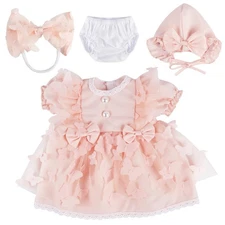 4 Pcs Reborn Baby Doll Clothes Set for 17-22 Inch Babydolls, Pink Bow Dolls Dres