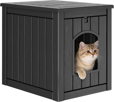 Weatherproof Cat Litter Box Enclosure with Easy Clean Design, Black
