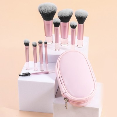 10PC Travel Makeup Brush Set Crystal Handle Cosmetic With Storage Bag Travel
