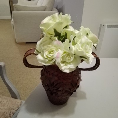 Japanische Ikebana Vintage Handgewebte Bambus Korb Vase (Innenfutter aus Zinn) 20 cm