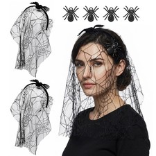 2 Set Halloween Spider Web Headpiece, Black Headband with Spiderweb Veil